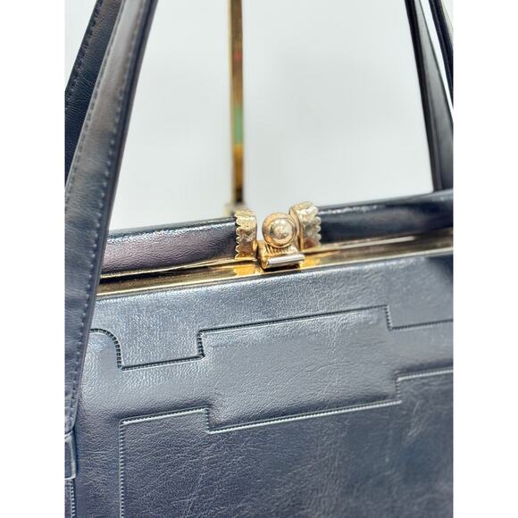 Vintage Julius Resnick Black Frame Bag Gold Hardware Mid-Century Purse - Picture 2 of 8